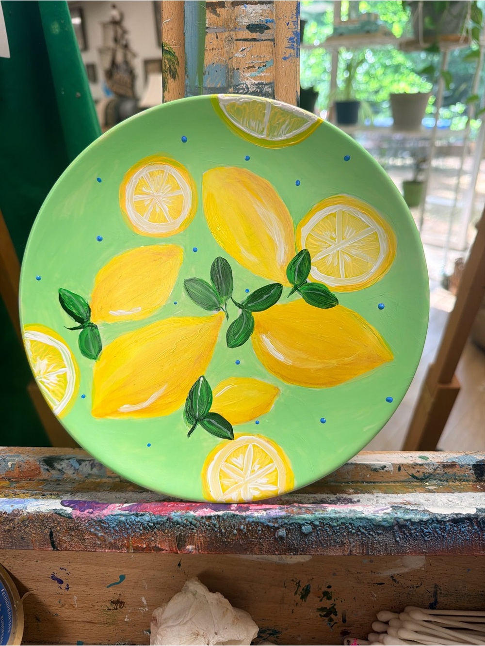 Hand-painted by ME! Lemon Decorative Plate in Lime Green and Yellow